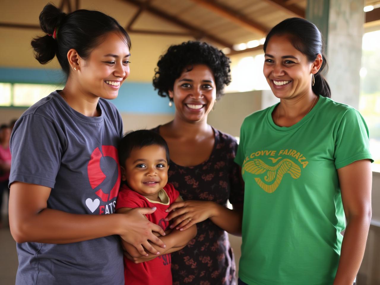 Mães e crianças acolhidas em um centro comunitário da Associação Restaurar